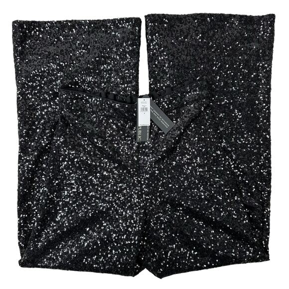 NWT Banana Republic Black Sequin Wide Leg Pants Sz Small Elastic Waist High Rise - Picture 6 of 16